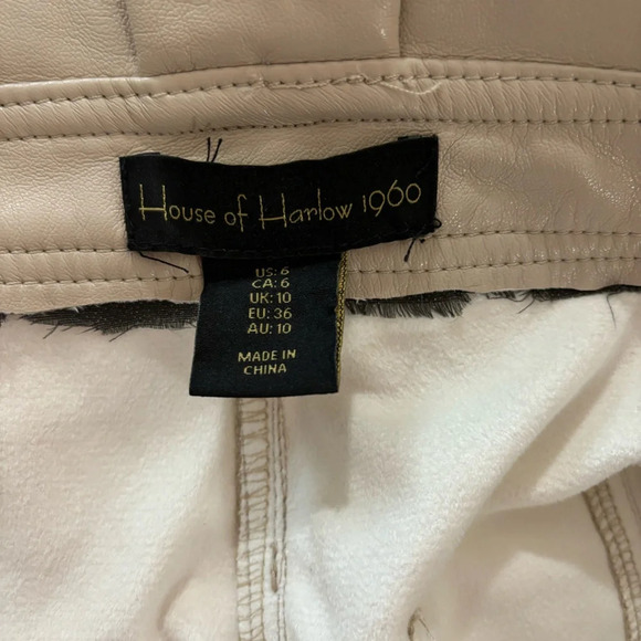 House of Harlow 1960 Cream Ecru Faux Leather High Waisted Belted Dress Pants - Picture 4 of 5